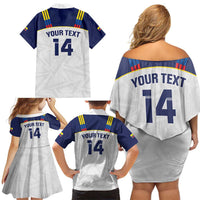 Custom Ecuador Football Family Matching Off Shoulder Short Dress and Hawaiian Shirt La Tri Go Champions Condor Style
