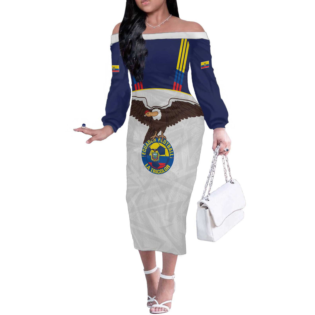 Custom Ecuador Football Off The Shoulder Long Sleeve Dress La Tri Go Champions Condor Style