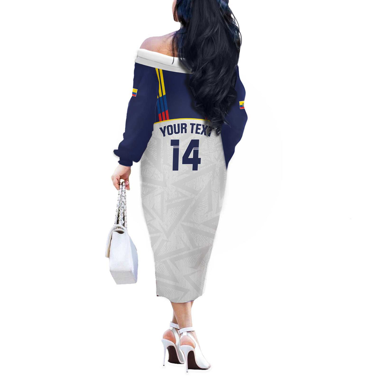Custom Ecuador Football Off The Shoulder Long Sleeve Dress La Tri Go Champions Condor Style