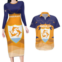 Custom Anguilla Football Couples Matching Long Sleeve Bodycon Dress and Hawaiian Shirt Dolphins Coat Of Arms Style