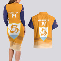 Custom Anguilla Football Couples Matching Long Sleeve Bodycon Dress and Hawaiian Shirt Dolphins Coat Of Arms Style