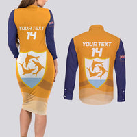 Custom Anguilla Football Couples Matching Long Sleeve Bodycon Dress and Long Sleeve Button Shirt Dolphins Coat Of Arms Style
