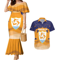 Custom Anguilla Football Couples Matching Mermaid Dress and Hawaiian Shirt Dolphins Coat Of Arms Style