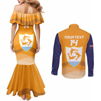 Custom Anguilla Football Couples Matching Mermaid Dress and Long Sleeve Button Shirt Dolphins Coat Of Arms Style