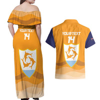 Custom Anguilla Football Couples Matching Off Shoulder Maxi Dress and Hawaiian Shirt Dolphins Coat Of Arms Style