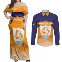 Custom Anguilla Football Couples Matching Off Shoulder Maxi Dress and Long Sleeve Button Shirt Dolphins Coat Of Arms Style