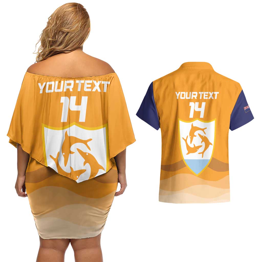 Custom Anguilla Football Couples Matching Off Shoulder Short Dress and Hawaiian Shirt Dolphins Coat Of Arms Style