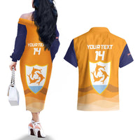 Custom Anguilla Football Couples Matching Off The Shoulder Long Sleeve Dress and Hawaiian Shirt Dolphins Coat Of Arms Style