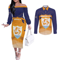 Custom Anguilla Football Couples Matching Off The Shoulder Long Sleeve Dress and Long Sleeve Button Shirt Dolphins Coat Of Arms Style