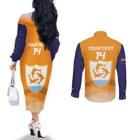 Custom Anguilla Football Couples Matching Off The Shoulder Long Sleeve Dress and Long Sleeve Button Shirt Dolphins Coat Of Arms Style