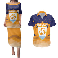 Custom Anguilla Football Couples Matching Puletasi and Hawaiian Shirt Dolphins Coat Of Arms Style