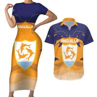Custom Anguilla Football Couples Matching Short Sleeve Bodycon Dress and Hawaiian Shirt Dolphins Coat Of Arms Style