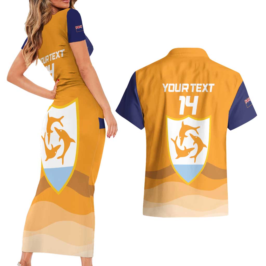 Custom Anguilla Football Couples Matching Short Sleeve Bodycon Dress and Hawaiian Shirt Dolphins Coat Of Arms Style