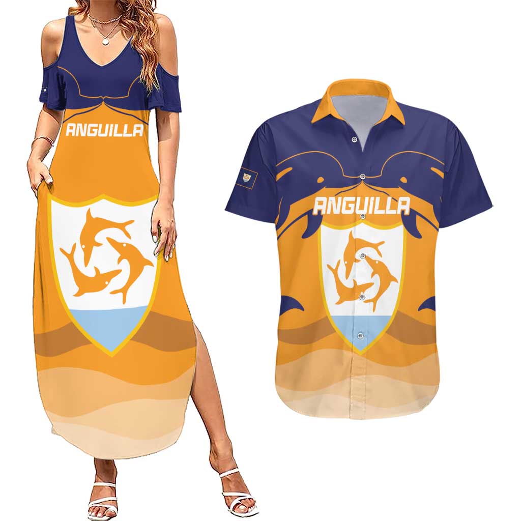 Custom Anguilla Football Couples Matching Summer Maxi Dress and Hawaiian Shirt Dolphins Coat Of Arms Style
