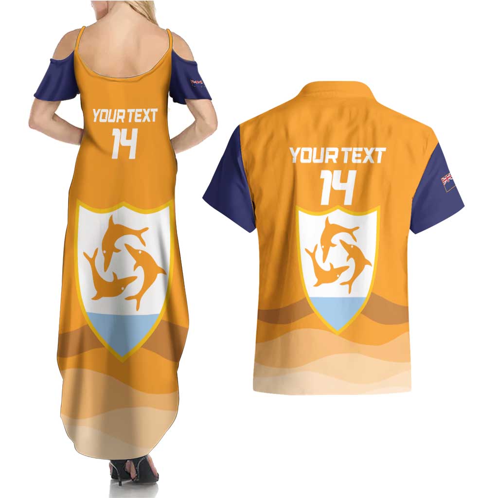Custom Anguilla Football Couples Matching Summer Maxi Dress and Hawaiian Shirt Dolphins Coat Of Arms Style