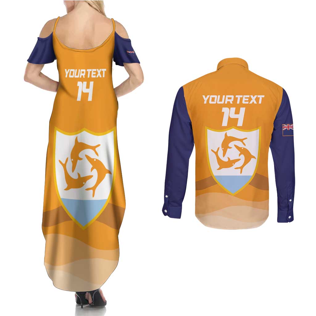 Custom Anguilla Football Couples Matching Summer Maxi Dress and Long Sleeve Button Shirt Dolphins Coat Of Arms Style