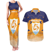 Custom Anguilla Football Couples Matching Tank Maxi Dress and Hawaiian Shirt Dolphins Coat Of Arms Style