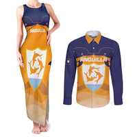 Custom Anguilla Football Couples Matching Tank Maxi Dress and Long Sleeve Button Shirt Dolphins Coat Of Arms Style