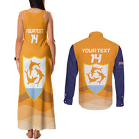 Custom Anguilla Football Couples Matching Tank Maxi Dress and Long Sleeve Button Shirt Dolphins Coat Of Arms Style