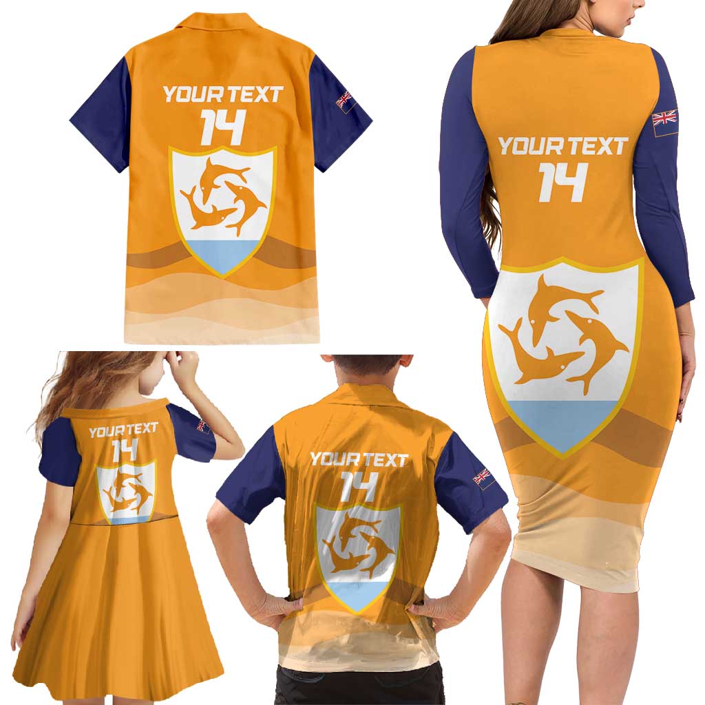 Custom Anguilla Football Family Matching Long Sleeve Bodycon Dress and Hawaiian Shirt Dolphins Coat Of Arms Style