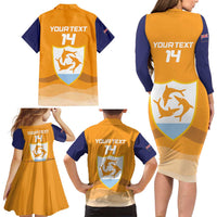 Custom Anguilla Football Family Matching Long Sleeve Bodycon Dress and Hawaiian Shirt Dolphins Coat Of Arms Style