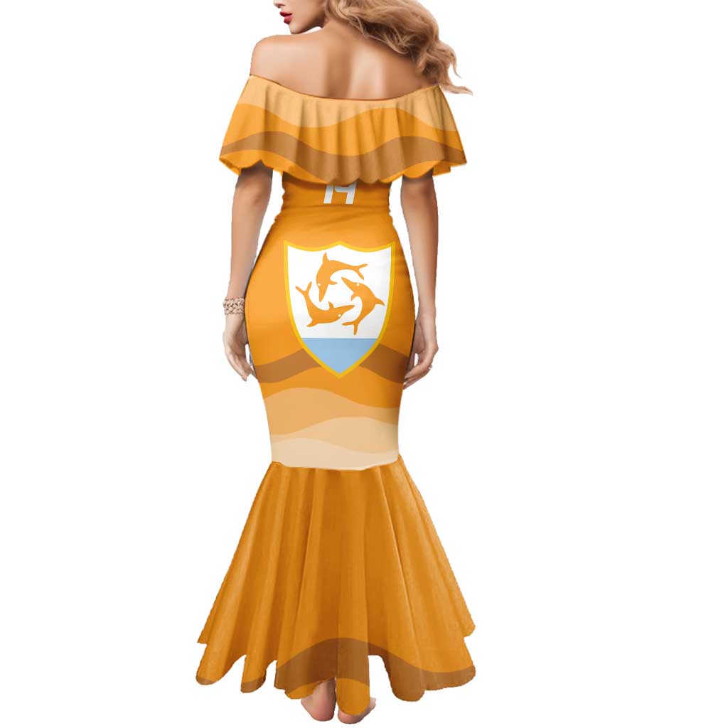 Custom Anguilla Football Family Matching Mermaid Dress and Hawaiian Shirt Dolphins Coat Of Arms Style