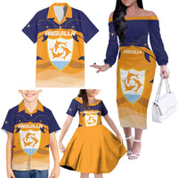 Custom Anguilla Football Family Matching Off The Shoulder Long Sleeve Dress and Hawaiian Shirt Dolphins Coat Of Arms Style