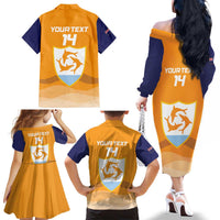 Custom Anguilla Football Family Matching Off The Shoulder Long Sleeve Dress and Hawaiian Shirt Dolphins Coat Of Arms Style