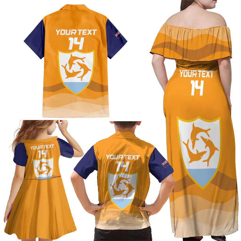 Custom Anguilla Football Family Matching Off Shoulder Maxi Dress and Hawaiian Shirt Dolphins Coat Of Arms Style