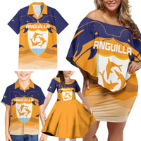 Custom Anguilla Football Family Matching Off Shoulder Short Dress and Hawaiian Shirt Dolphins Coat Of Arms Style