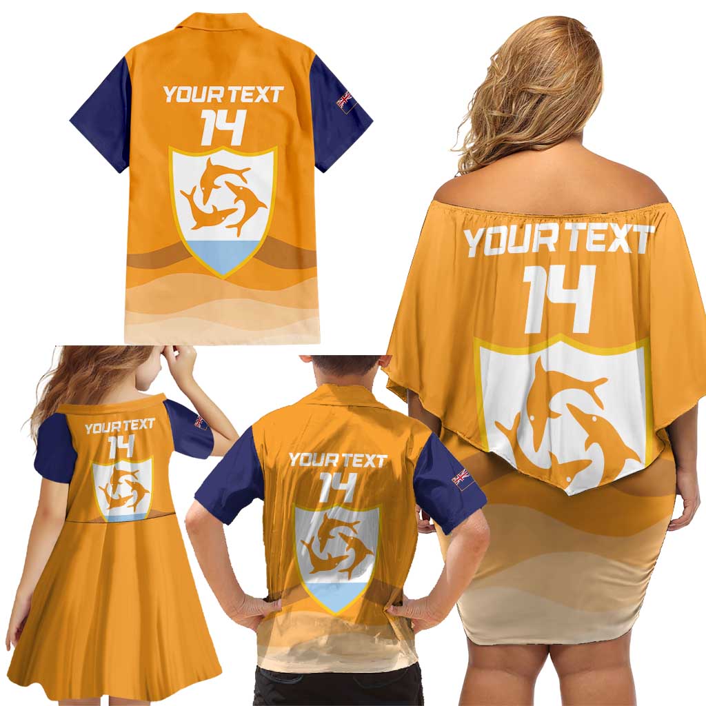 Custom Anguilla Football Family Matching Off Shoulder Short Dress and Hawaiian Shirt Dolphins Coat Of Arms Style