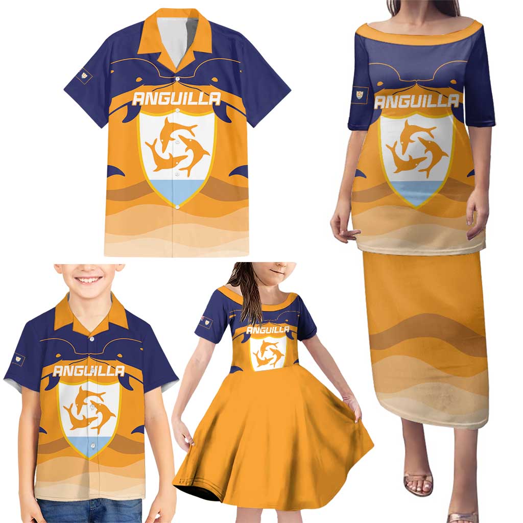 Custom Anguilla Football Family Matching Puletasi and Hawaiian Shirt Dolphins Coat Of Arms Style