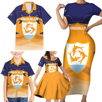 Custom Anguilla Football Family Matching Short Sleeve Bodycon Dress and Hawaiian Shirt Dolphins Coat Of Arms Style