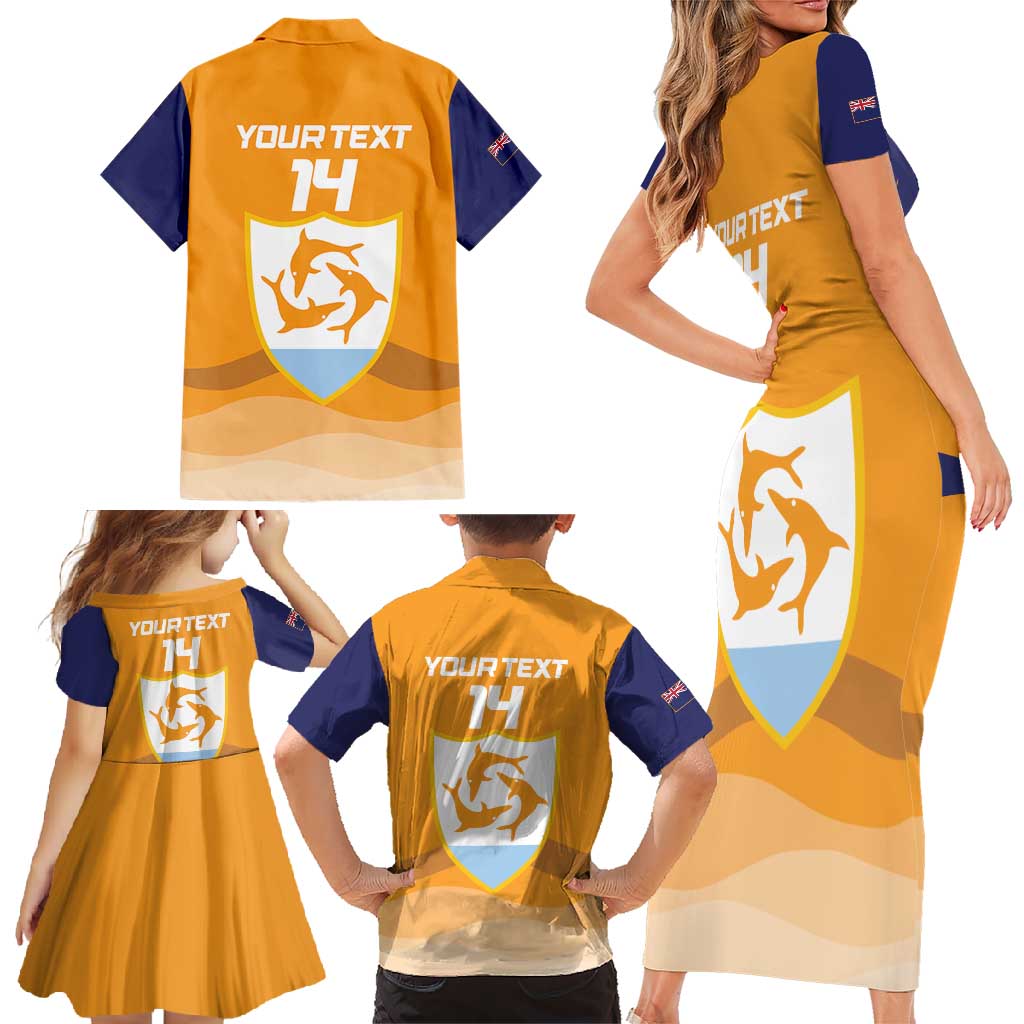 Custom Anguilla Football Family Matching Short Sleeve Bodycon Dress and Hawaiian Shirt Dolphins Coat Of Arms Style