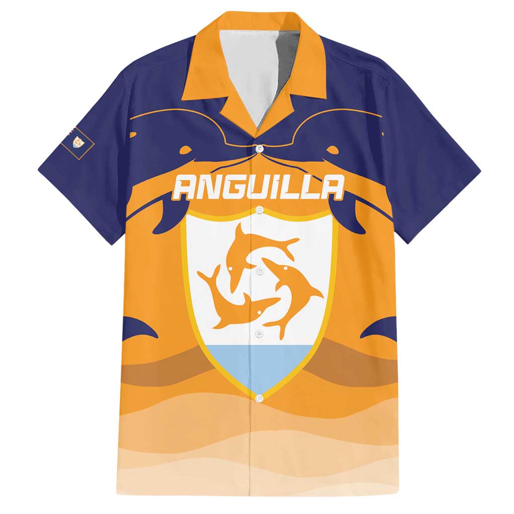 Custom Anguilla Football Family Matching Short Sleeve Bodycon Dress and Hawaiian Shirt Dolphins Coat Of Arms Style