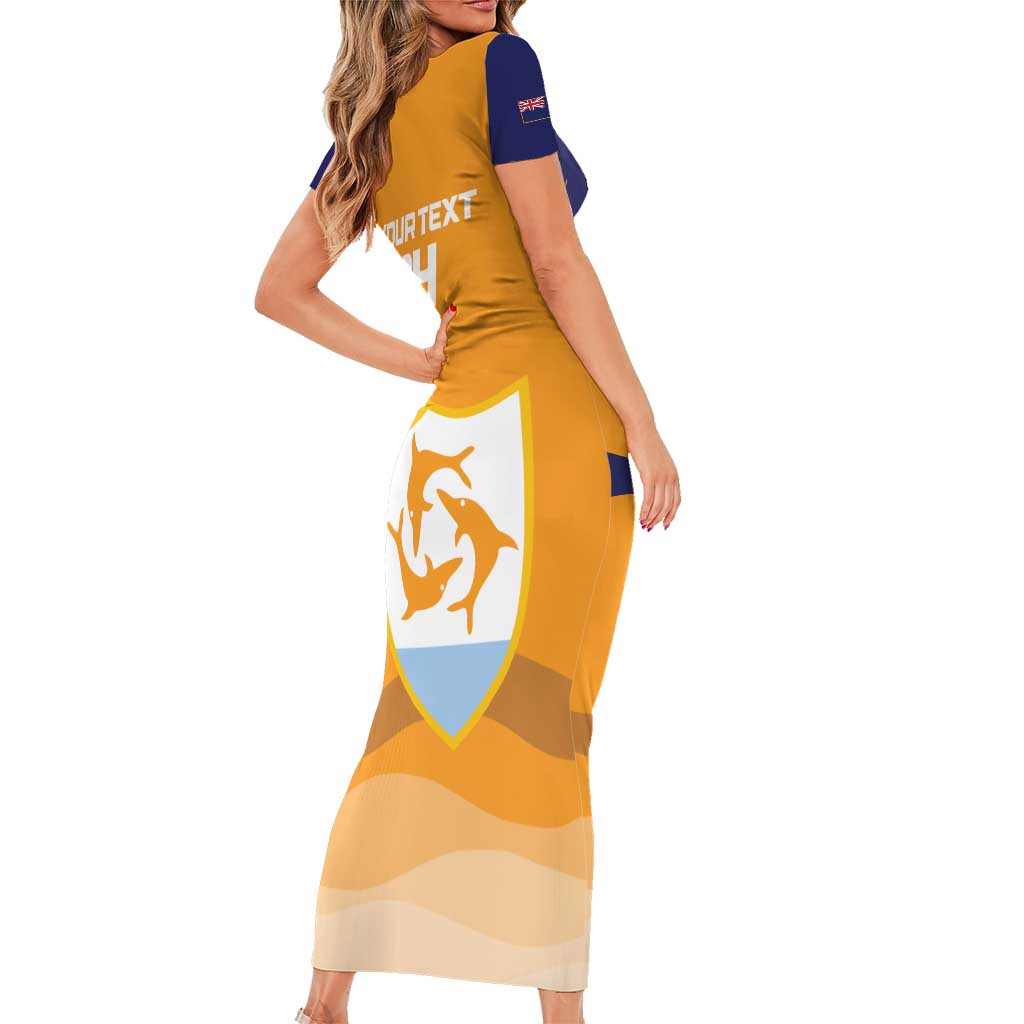 Custom Anguilla Football Family Matching Short Sleeve Bodycon Dress and Hawaiian Shirt Dolphins Coat Of Arms Style