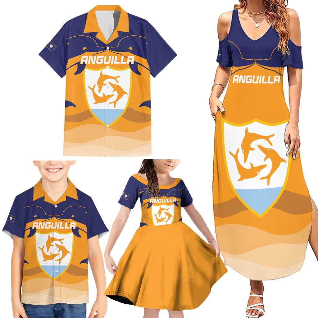 Custom Anguilla Football Family Matching Summer Maxi Dress and Hawaiian Shirt Dolphins Coat Of Arms Style