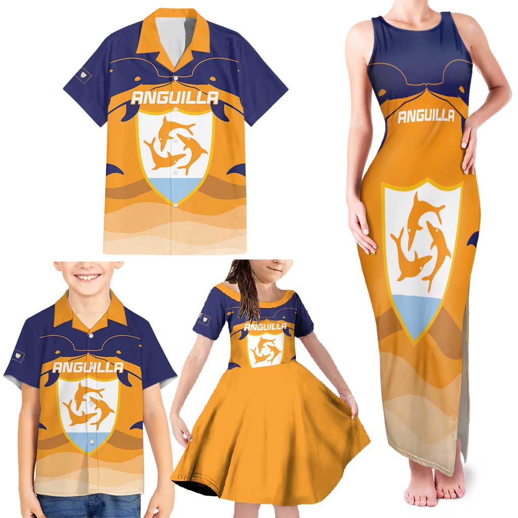 Custom Anguilla Football Family Matching Tank Maxi Dress and Hawaiian Shirt Dolphins Coat Of Arms Style