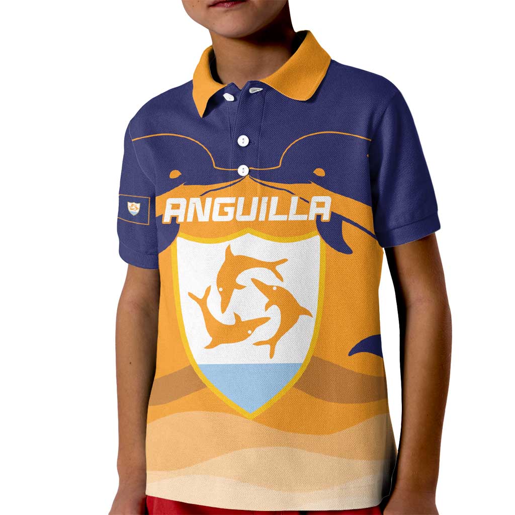Custom Anguilla Football Kid Polo Shirt Dolphins Coat Of Arms Style