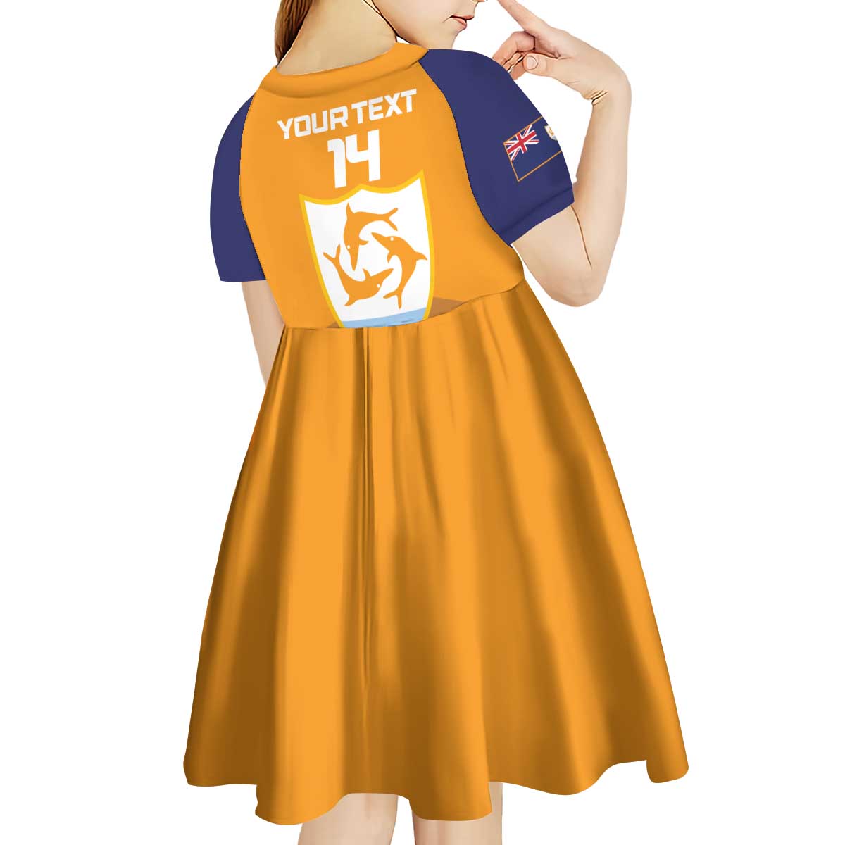 Custom Anguilla Football Kid Short Sleeve Dress Dolphins Coat Of Arms Style