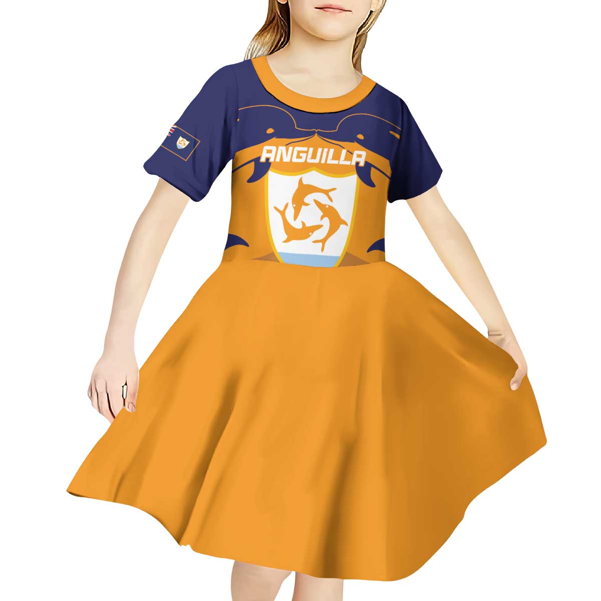 Custom Anguilla Football Kid Short Sleeve Dress Dolphins Coat Of Arms Style