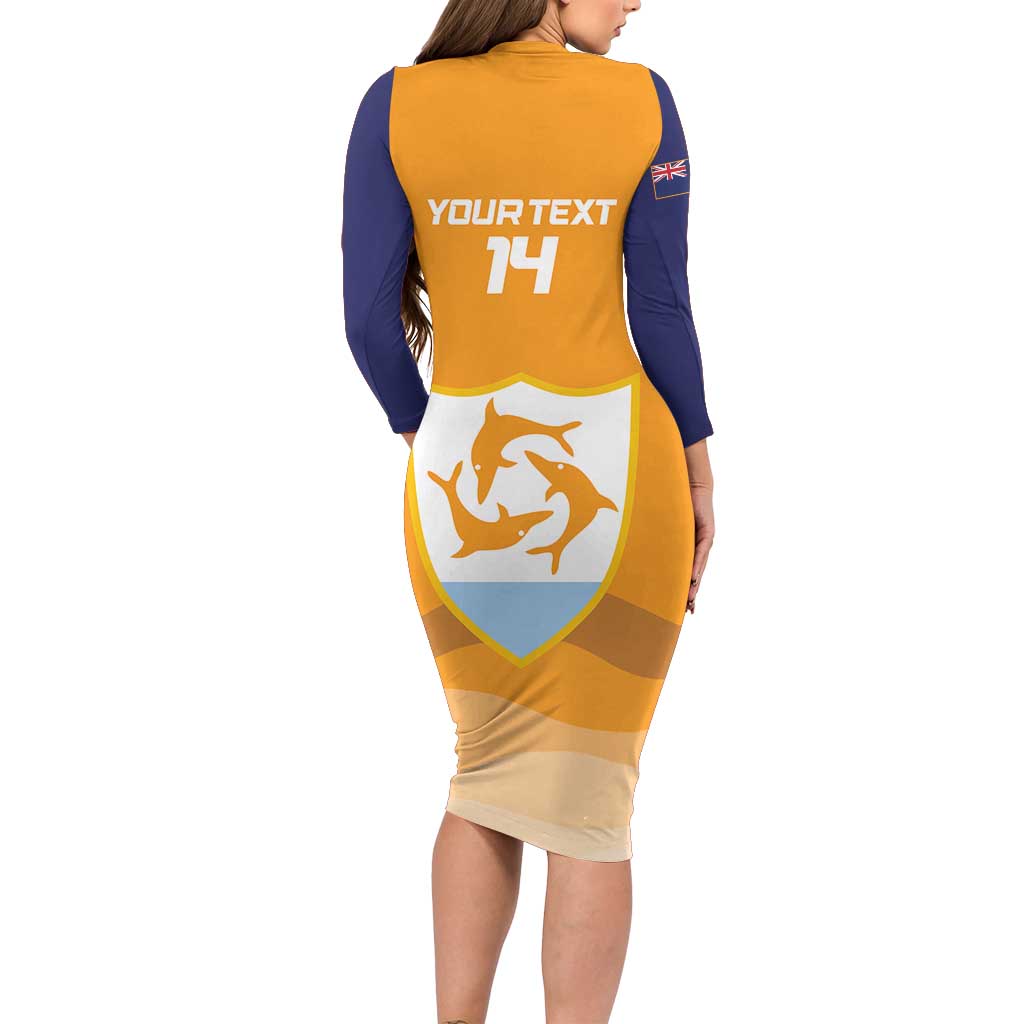 Custom Anguilla Football Long Sleeve Bodycon Dress Dolphins Coat Of Arms Style