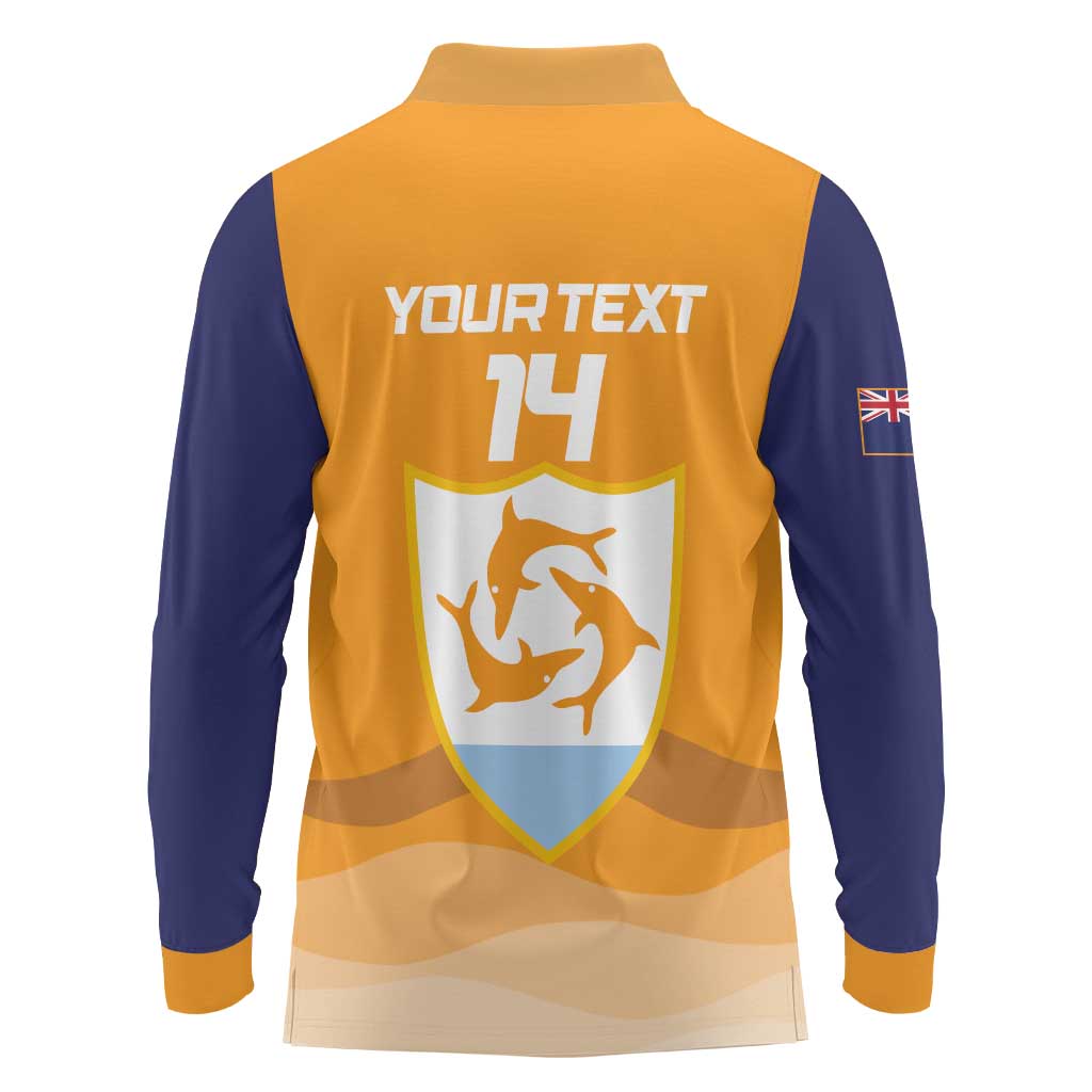 Custom Anguilla Football Long Sleeve Polo Shirt Dolphins Coat Of Arms Style