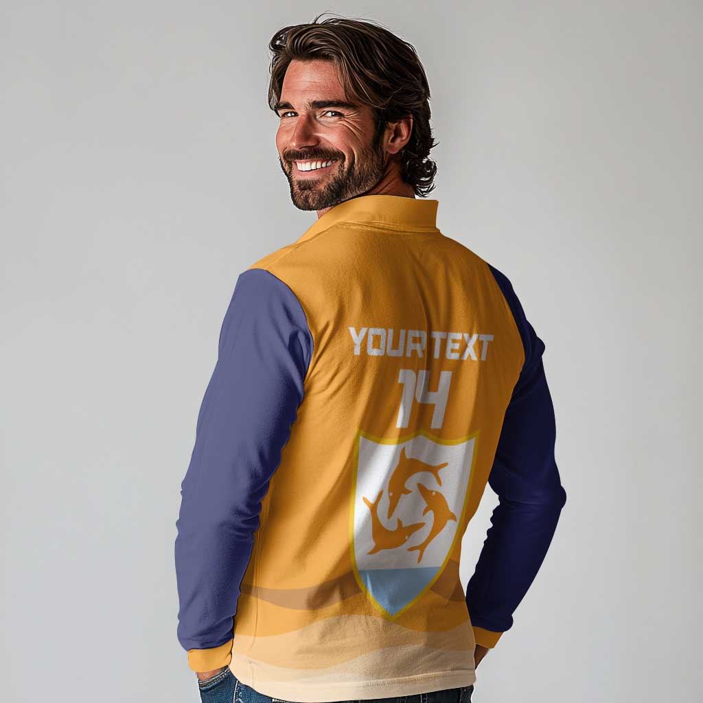 Custom Anguilla Football Long Sleeve Polo Shirt Dolphins Coat Of Arms Style