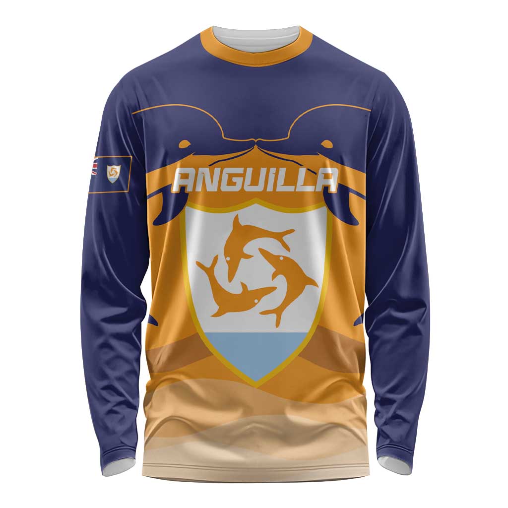 Custom Anguilla Football Long Sleeve Shirt Dolphins Coat Of Arms Style