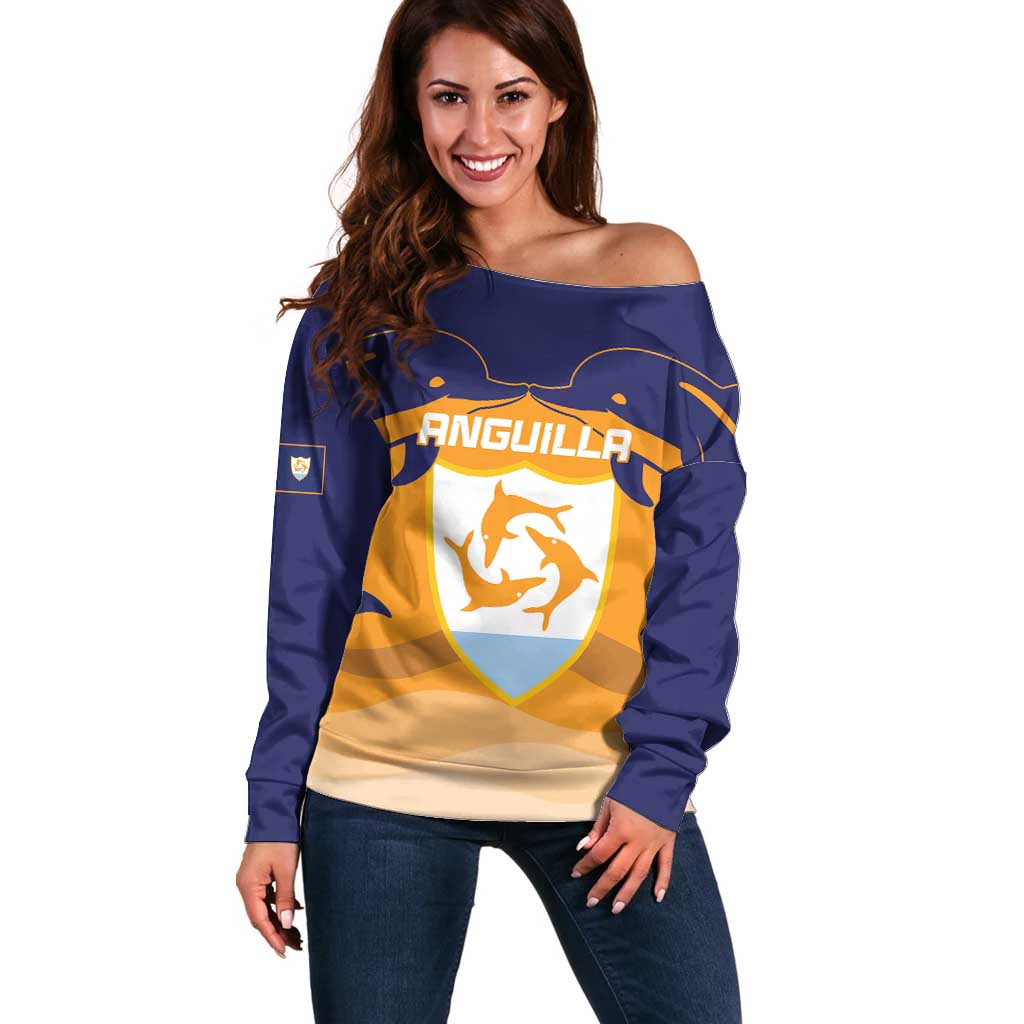 Custom Anguilla Football Off Shoulder Sweater Dolphins Coat Of Arms Style