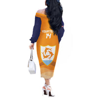 Custom Anguilla Football Off The Shoulder Long Sleeve Dress Dolphins Coat Of Arms Style