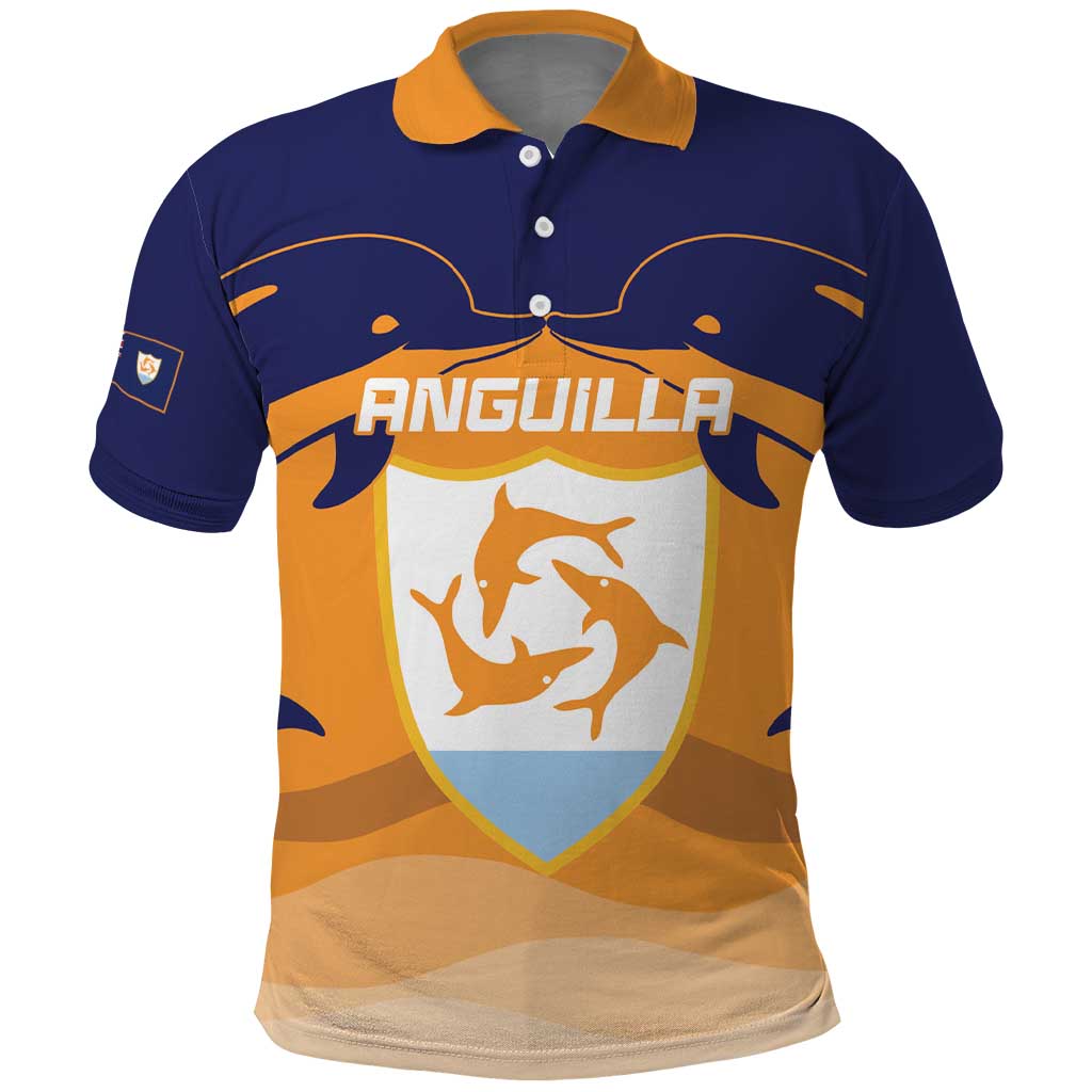 Custom Anguilla Football Polo Shirt Dolphins Coat Of Arms Style
