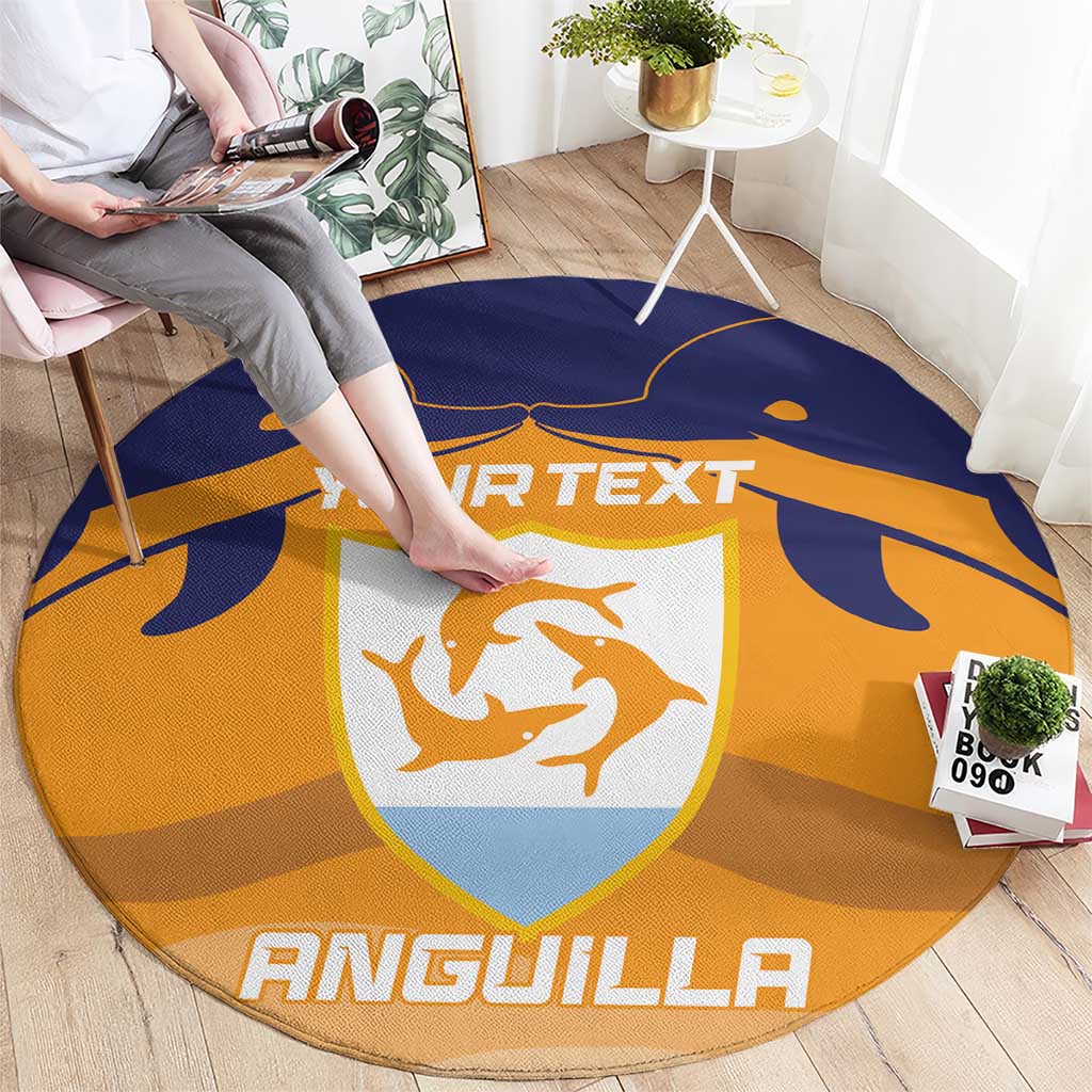 Custom Anguilla Football Round Carpet Dolphins Coat Of Arms Style