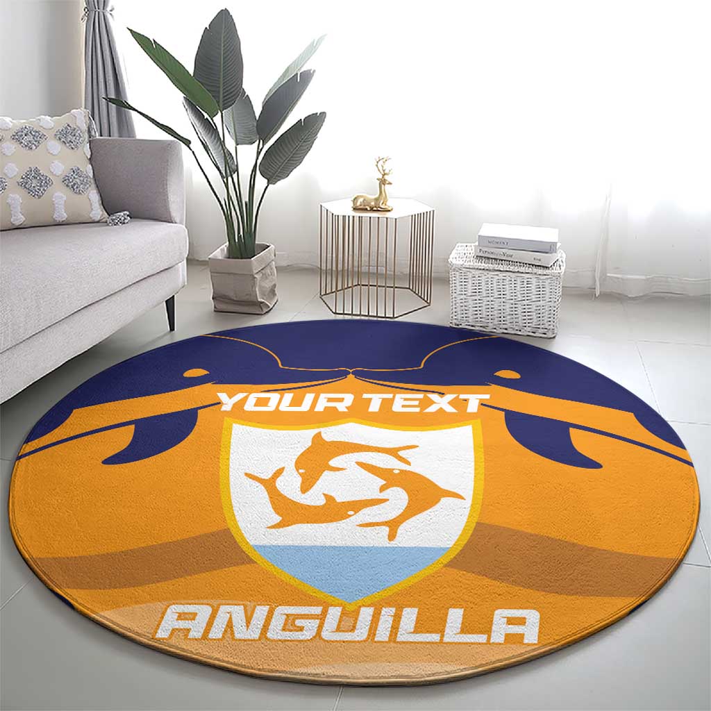 Custom Anguilla Football Round Carpet Dolphins Coat Of Arms Style